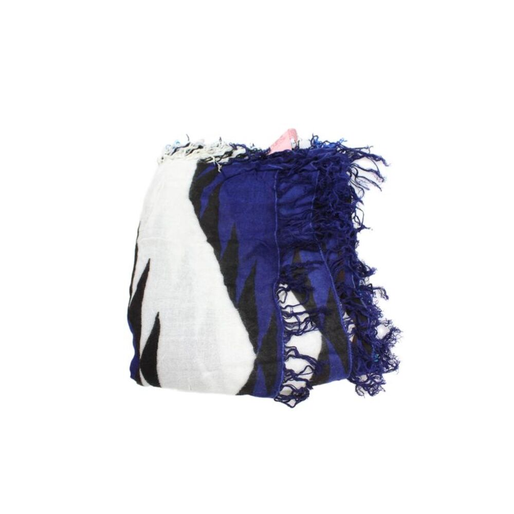 Theodora & Callum Womens Abstract Print Fringe Shawl Wrap Scarf Blue